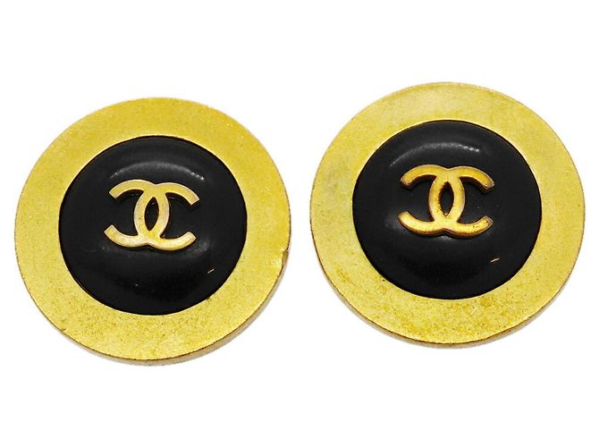 Orecchini a clip Chanel Coco Mark Circle Nero D'oro