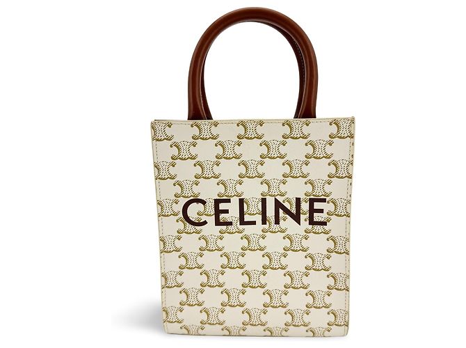 Céline Celine Vertical Cabas Triomphe Coated Canvas Large Blanco