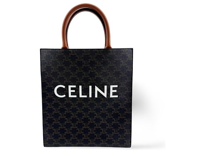 Céline Celine Vertical Cabas Triomphe Coated Canvas Mini Preto