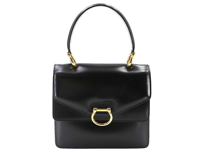 Céline Celine Double Flap Handbag in Black Leather