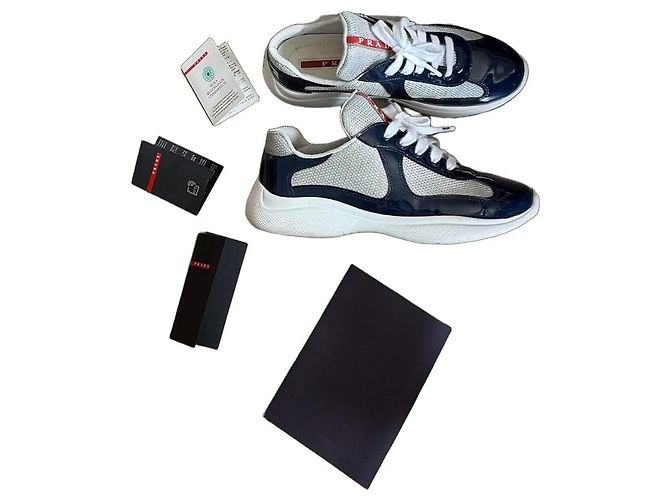 Prada patent leather and mesh sneakers White Grey Dark blue