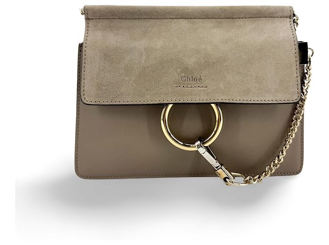 Chloé Clutch Chloe Faye em couro e camurça Bege
