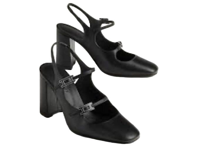 Hermès Jackie 90 Slingback-Heels aus schwarzem Leder
