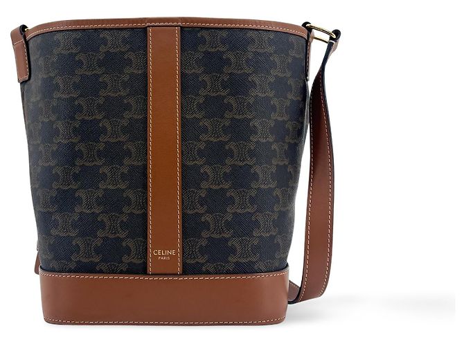 Céline Celine Triomphe Bucket Embossed Suede Black