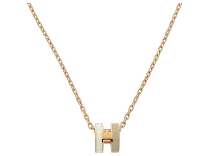 Hermès Hermes Pop H Mini Halskette Weiß Beige Golden