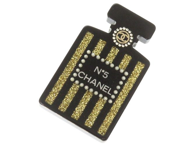 Chanel Perfume No. 5 Brosche aus schwarzem Kunststoff Golden