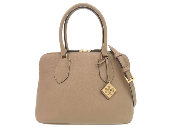 Bolsa de mão média em couro granulado Tory Burch Swing Bege
