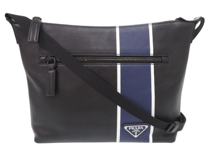 Prada Triangle Logo Schultertasche aus Leder Schwarz Blau