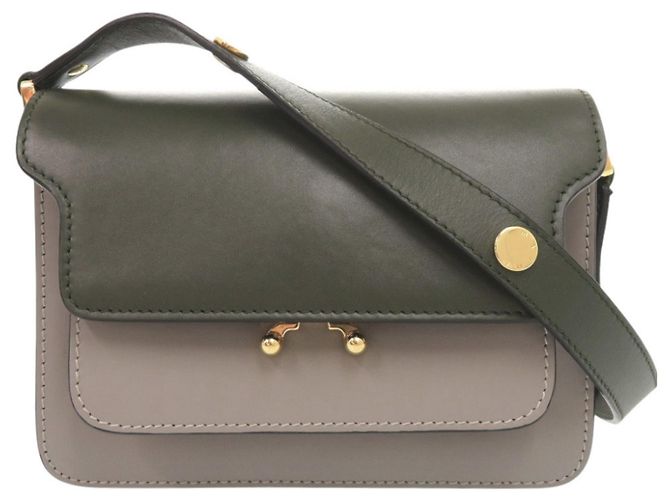 Marni Trunk Leather Shoulder Bag Brown Green