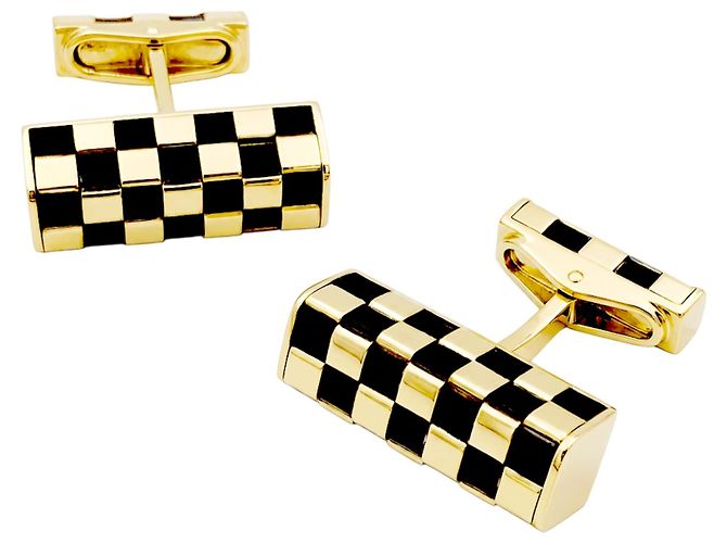 Gemelli Van Cleef & Arpels, « Damier », oro giallo e legno.