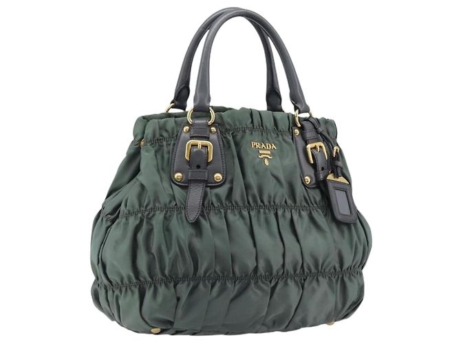 Bolsa de mão PRADA Nylon Green Gold Tone Auth bs37141A Verde