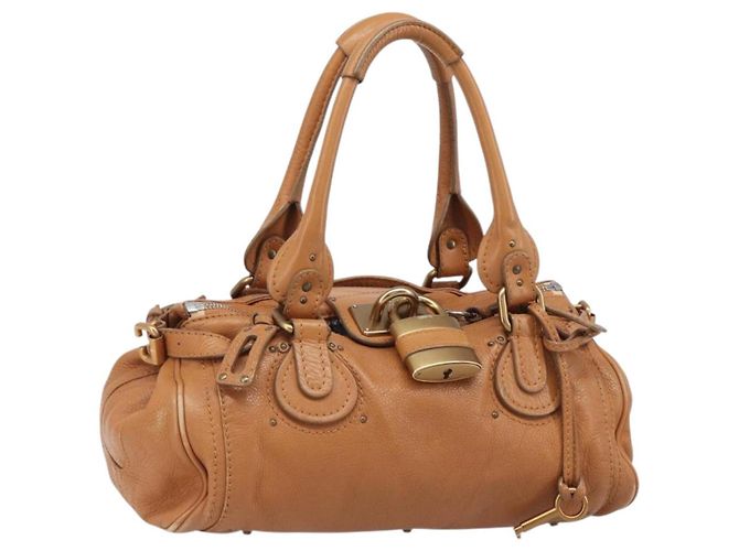 Chloé Bolsa de mão Chloe Paddington em couro Bege Ouro Prata Auth BA15819V Dourado