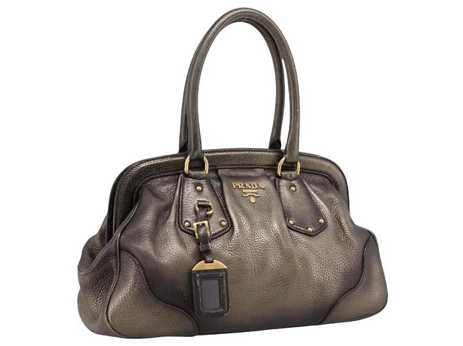 PRADA Handtasche aus Leder Khaki Gold Auth ep15951 Golden