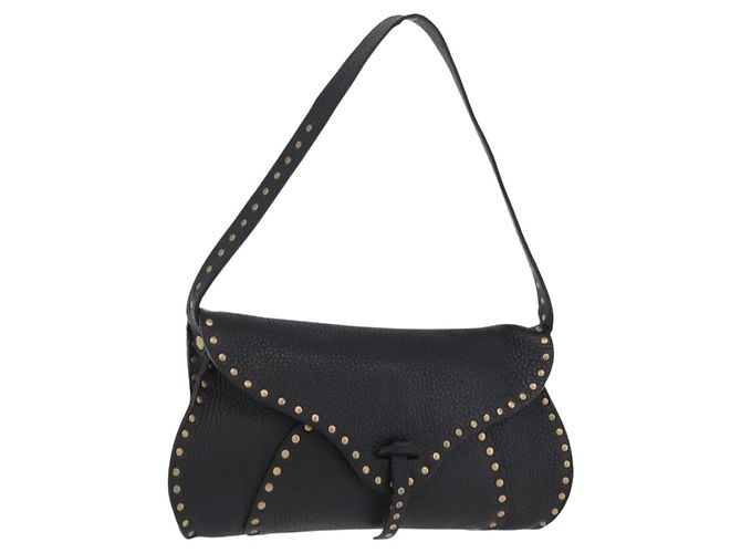 Céline Bolsa de Ombro CELINE em Couro Preto e Dourado Auth 199408V