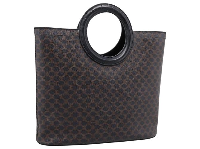 Céline Sac à main CELINE Macadam Canvas PVC Noir Doré Auth mr2944