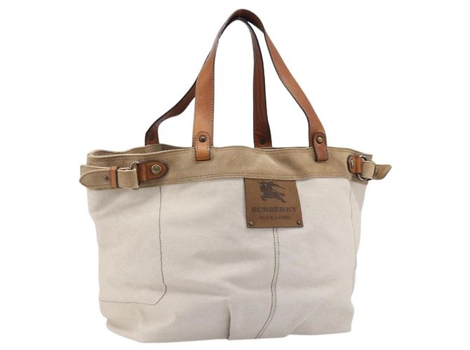 BURBERRY Blue Label Tote Bag Canvas White Auth bs37331 Weiß