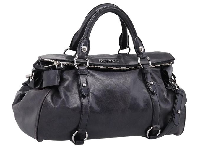 Bolso de mano Miu Miu Vitter Lux de cuero 2way Púrpura Plata Auth BA16195V