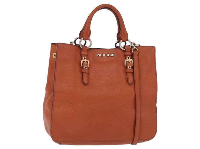 Miu Miu Handtasche Leder 2way Orange Gold Auth 206335A Golden