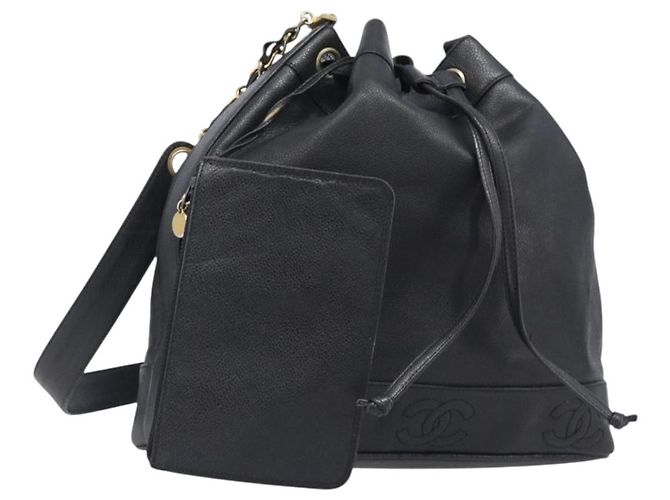 Borsa a Tracolla CHANEL Triple COCO Mark Pelle Caviar Nero Oro CC Auth 206050V D'oro
