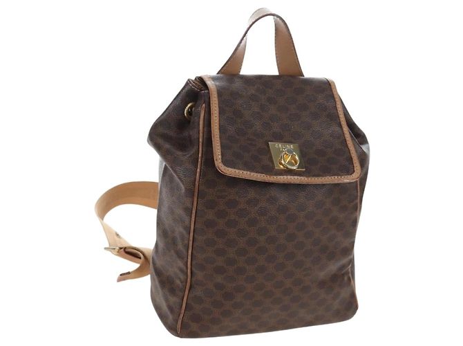 Edge Céline CELINE Macadam Canvas Backpack PVC Leather Brown Gold Auth 204235 Golden