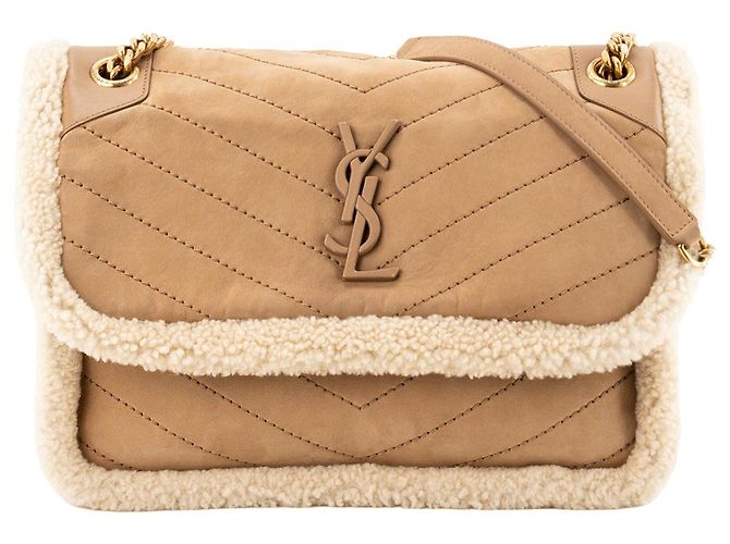 Autre Marque SAINT LAURENT - Borsa a tracolla Niki Saint Laurent in shearling e camoscio marrone