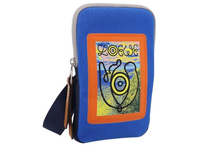 LOEWE Shoulder Pouch Canvas Blue Silver Auth bs37076V Plata Azul