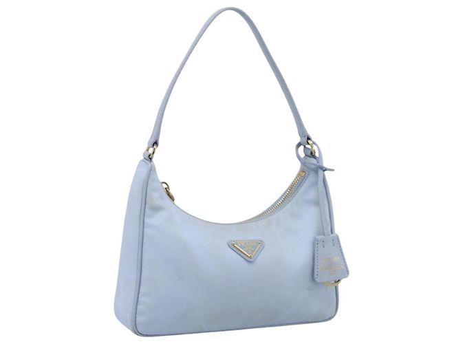 Borsa a mano PRADA Nylon Azzurro Gold Auth ep15940A D'oro Blu chiaro
