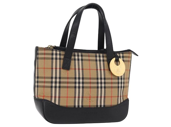 Sac à main BURBERRY Nova Check Canvas Beige Gold Auth 203383A Doré