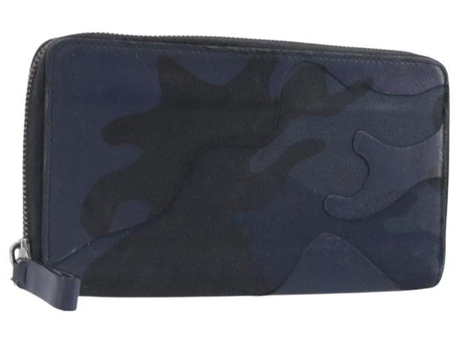 VALENTINO Long Wallet Canvas Navy Silver Auth bs37216 Silvery Navy blue
