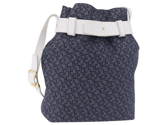 Bolsa de Ombro LOEWE Canvas Blue Gold Auth bs37397A Azul Dourado