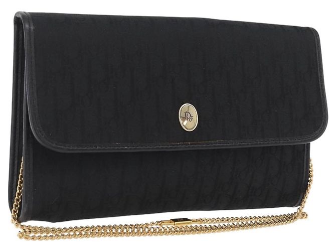Borsa a tracolla con catena Christian Dior Trotter Canvas Nero Oro Auth ep16211 D'oro