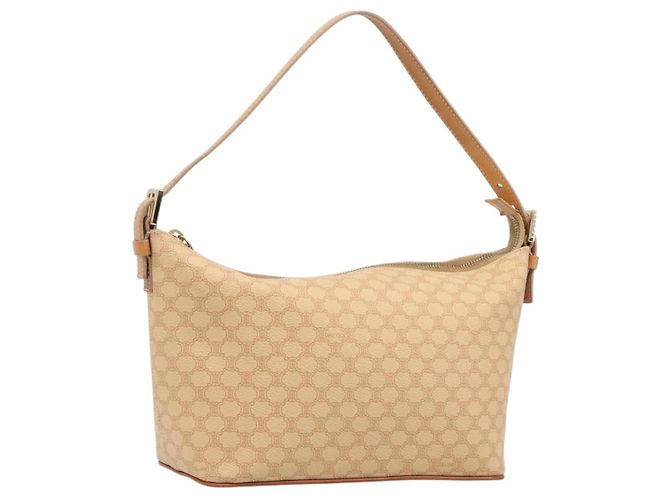 Céline CELINE Macadam Canvas Accessory Pouch PVC Leather Beige Gold Auth 206085V Golden