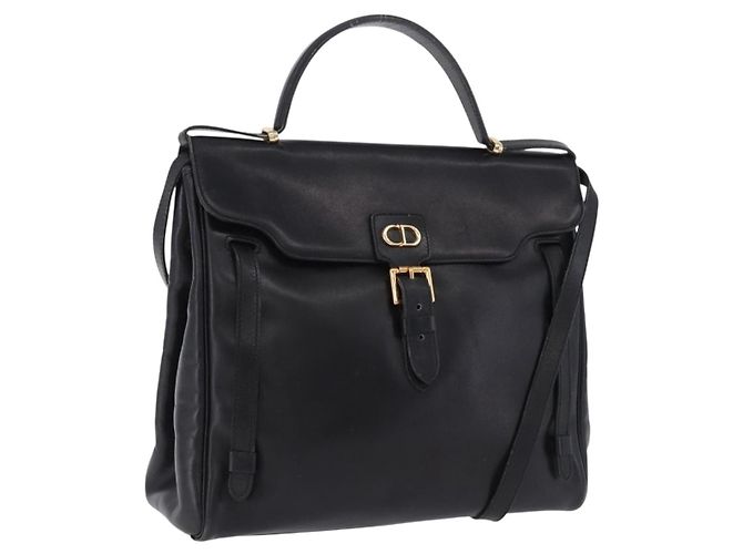 Christian Dior Handtasche Leder 2way Schwarz Goldfarben Auth 201324