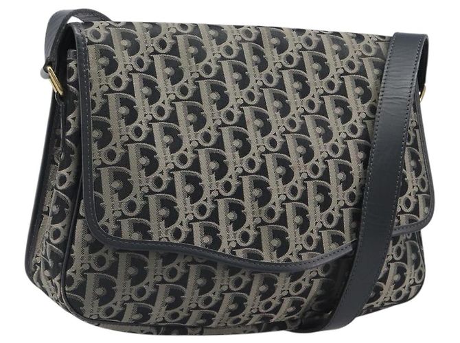 Borsa a tracolla Christian Dior Trotter Canvas Nero Oro Auth 206120V D'oro