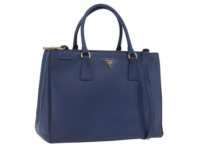 Sac à main PRADA Galleria Saffiano 2way Blue Gold Auth 203895A Bleu Doré