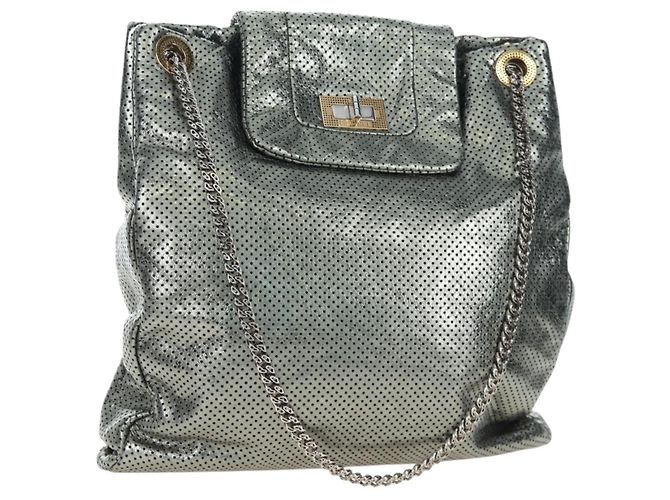 Bolsa de Ombro com Corrente CHANEL 2.55 em Couro Perfurado Verde Prata CC Auth bs37393V Dourado