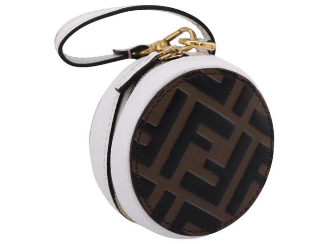 FENDI Zucca Canvas Pouch Charm Brown Gold Auth bs37390A