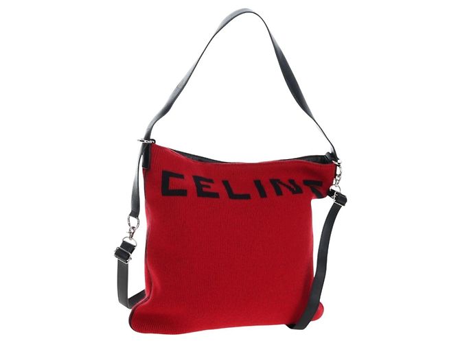 Céline CELINE Shoulder Bag Knitted Fabrics Red Silver Auth 203021V Silvery