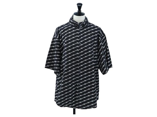 Camicia a maniche corte BALENCIAGA in cotone 39 Nero Auth 203728M
