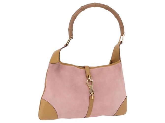 Bolsa de Ombro GUCCI Bamboo Jackie Suede Pink Gold 001 4060 Auth 206044A Rosa Dourado