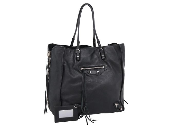 Borsa a mano Balenciaga Mini Paper A4 in pelle nera e argento 357330 Auth mr2968A Nero