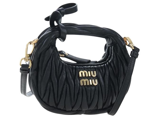 Bolsa Hobo Miu Miu Matelassé em Couro 2way Preta Tom Dourado Auth 167609SAM
