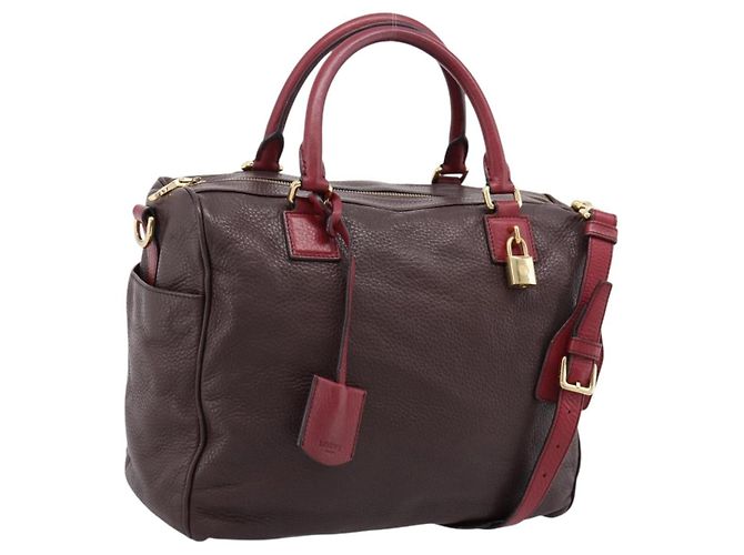 Bolsa de mão LOEWE em couro 2way Bordeaux tom dourado Auth bs37128A