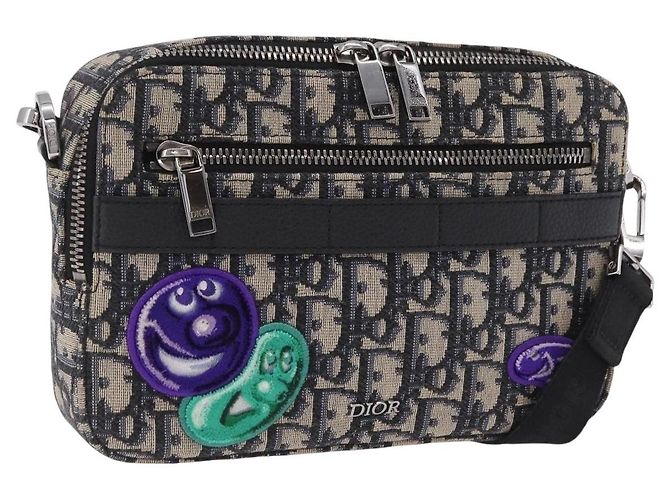 Borsa Safari Christian Dior Trotter Canvas Jacquard Navy Silver Auth 203107SAM Argento Blu navy