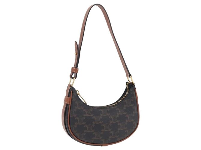 Céline CELINE Triomphe Mini Ava Pouch PVC Black Gold Auth 202524M Golden