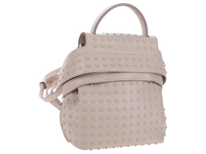 TOD'S Wave Line Backpack Leather Pink Silver Auth BA15794A Silvery