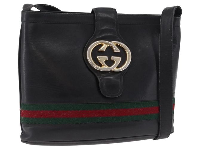 Borsa a tracolla GUCCI Web Sherry Line in pelle nera e oro Auth 206101 Nero D'oro