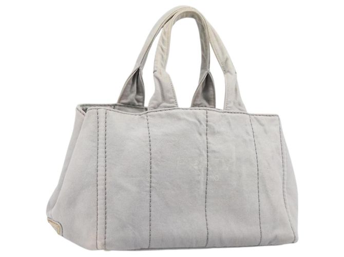 PRADA Canapa MM Handtasche Canvas Hellblau Goldfarben Auth bs37121