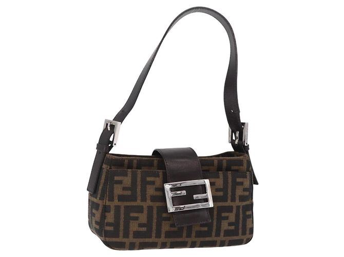 Borsa a tracolla FENDI Zucca Canvas Marrone Argento Auth yk20957SAV
