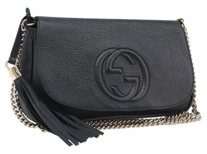 Borsa a tracolla GUCCI Soho Chain in pelle nera e oro 336752 Auth 205989M Nero D'oro